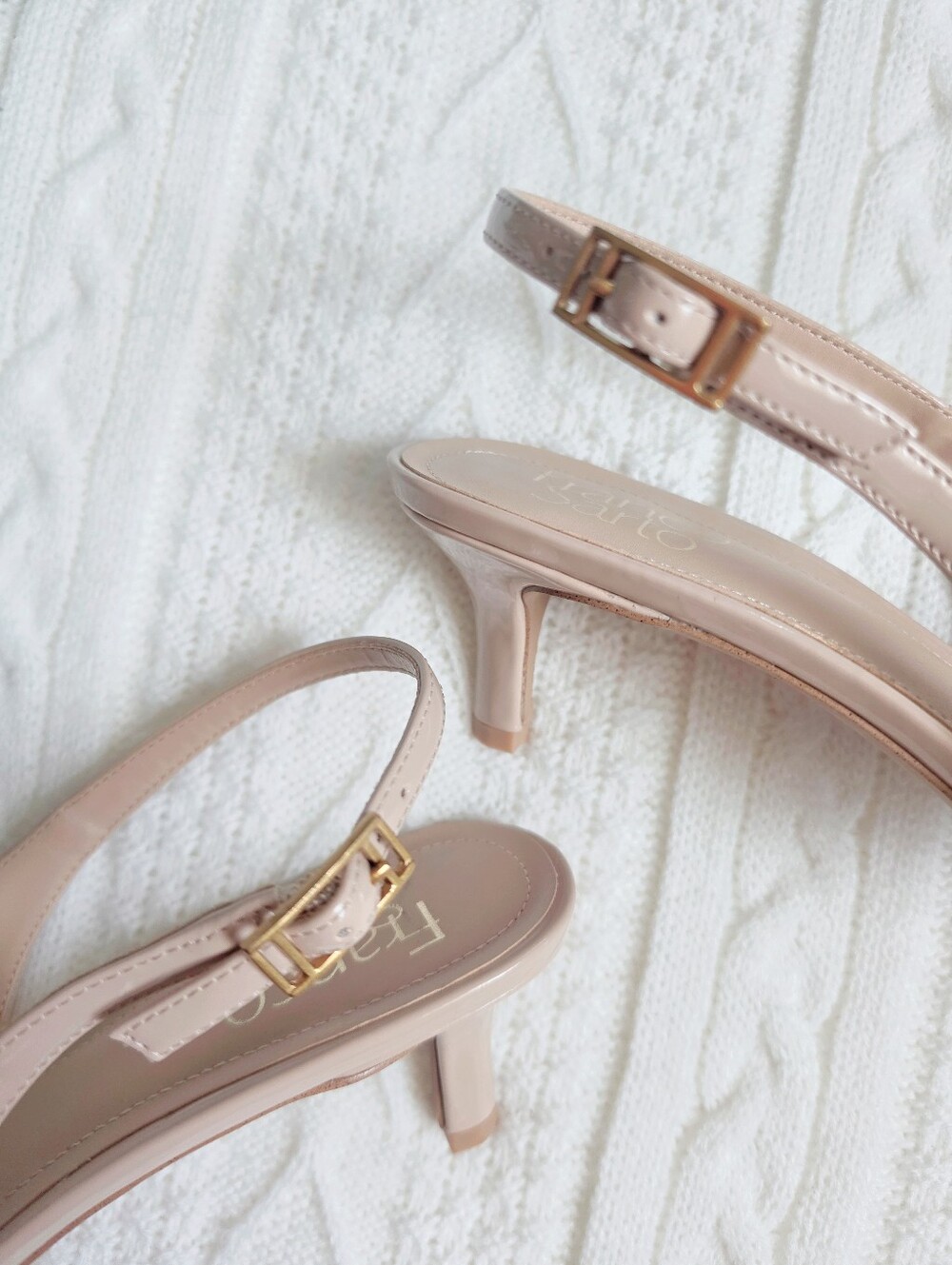 Franco Sarto Kate Slingback Kitten Heel Pumps Pointed Toe Patent Beige 8 NWOB - Picture 8 of 11